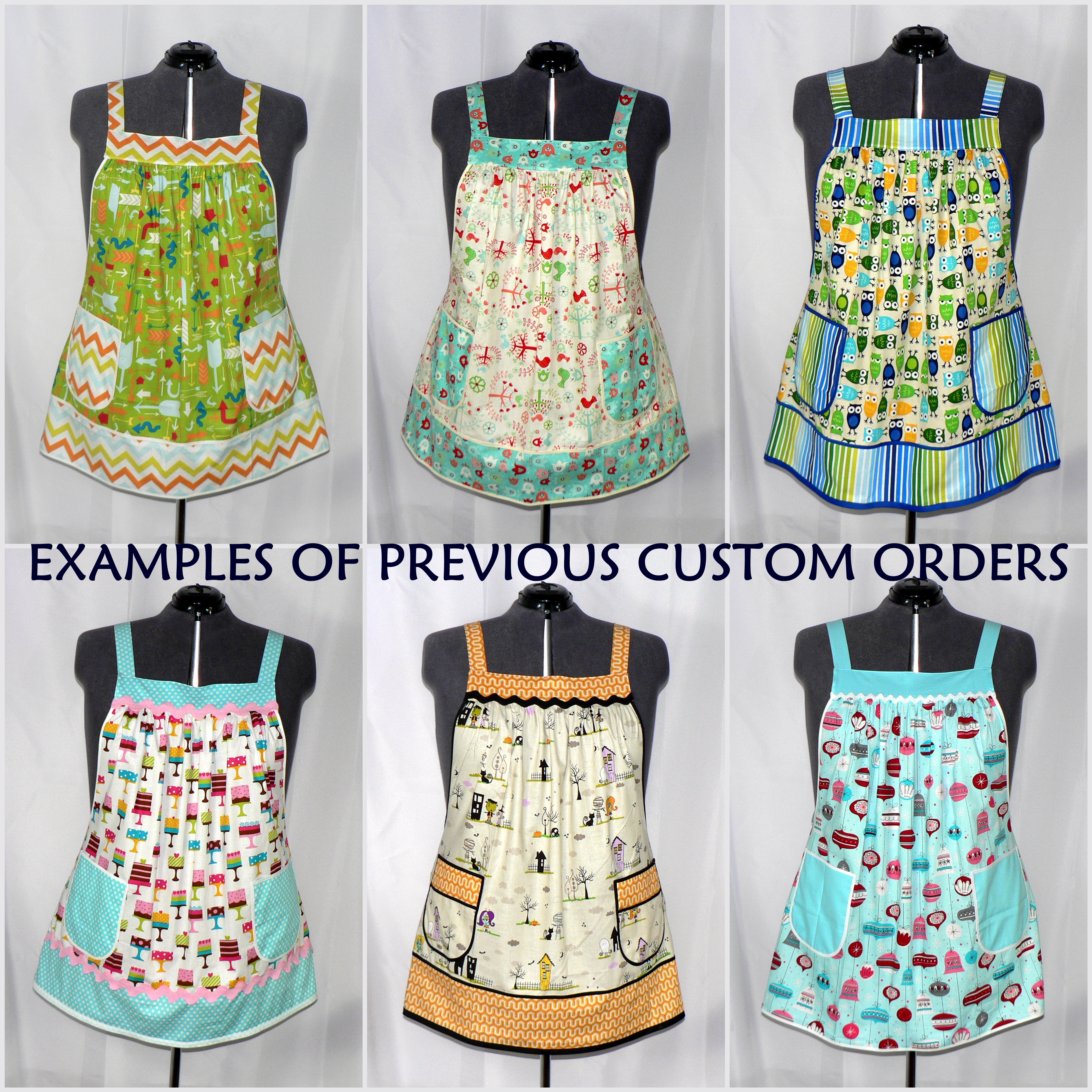 Examples of previous custom aprons made by Laurie's Gifts