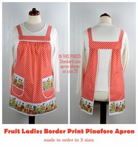 XS - 5X Fruit Ladies Border-Print Pinafore with no ties, relaxed fit smock with pockets, humorous beach theme apron