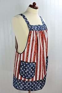 Stars and Stripes Pinafore Apron with no ties, patriotic flag smock apron with pockets made-to-order XS to 5X