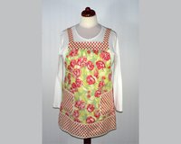 Tumble Roses (in Tangerine) Pinafore with no ties, relaxed fit smock apron with pockets, made-to-order XS - 5X
