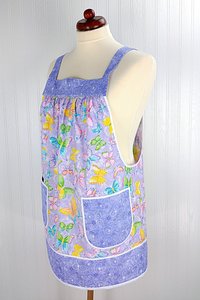 Purple Glitzy Butterflies Pinafore with no ties, relaxed fit smock apron with pockets, colorful with a bit of sparkle XS -5X