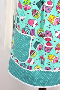 XS to 5X Teal Cupcakes Pinafore Apron with no ties, Relaxed Fit Smock with pockets,  handmade after order