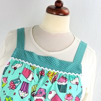 XS to 5X Teal Cupcakes Pinafore Apron with no ties, Relaxed Fit Smock with pockets,  handmade after order