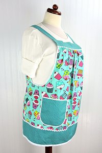 XS to 5X Teal Cupcakes Pinafore Apron with no ties, Relaxed Fit Smock with pockets,  handmade after order