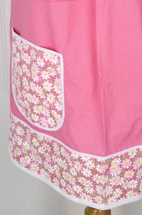 Daisies & Pin Dots on Pink Pinafore Apron with no ties, relaxed fit smock apron with pockets, made to order (XS - 5X)