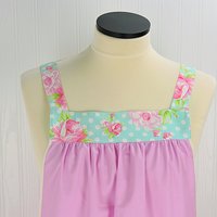 SHIPS FAST~ Delightful Pink Pinafore with aqua floral accents, relaxed fit smock with pockets, no tie apron fits L/XL/2X, ready to ship now