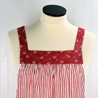 XS - 5X Red Stripe Valentine Pinafore with no ties, relaxed fit smock with pockets, lovely hostess apron made to order after purchase