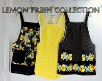 Lemon Fresh (Border Print) Pinafore Apron with no ties, relaxed fit smock apron made to order XS to 5X, spring & summer retro citrus apron