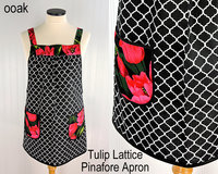 SHIPS FAST ~ Tulip Lattice Pinafore Apron with no ties, plus size smock apron with pockets, Standard Size (fits L/XL/2X) ooak, ready to ship