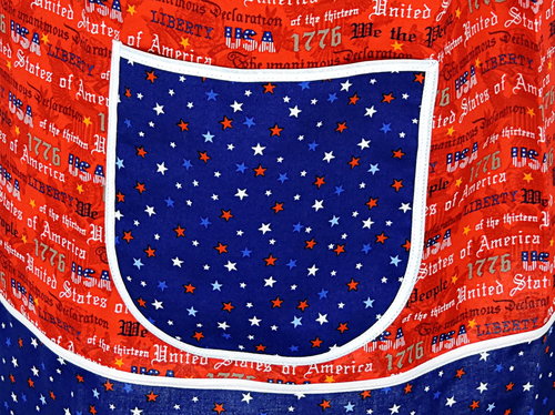 Close up of pocket for patriotic "We the People" Pinafore, heirloom quality handmade aprons for sale