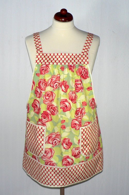 Tumble Roses (in Tangerine) Pinafore with no ties, relaxed fit smock apron with pockets, made-to-order XS - 5X