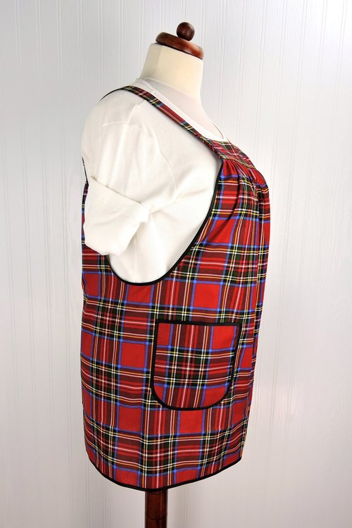 XS - 5X Christmas Plaid Pinafore with no ties, relaxed fit smock with pockets, handmade after order